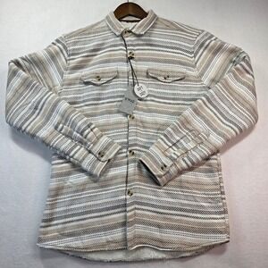 NOMAD by Craft+Flow Men's Sherpa Fleece Lined Striped Overshirt Shacket L NWT